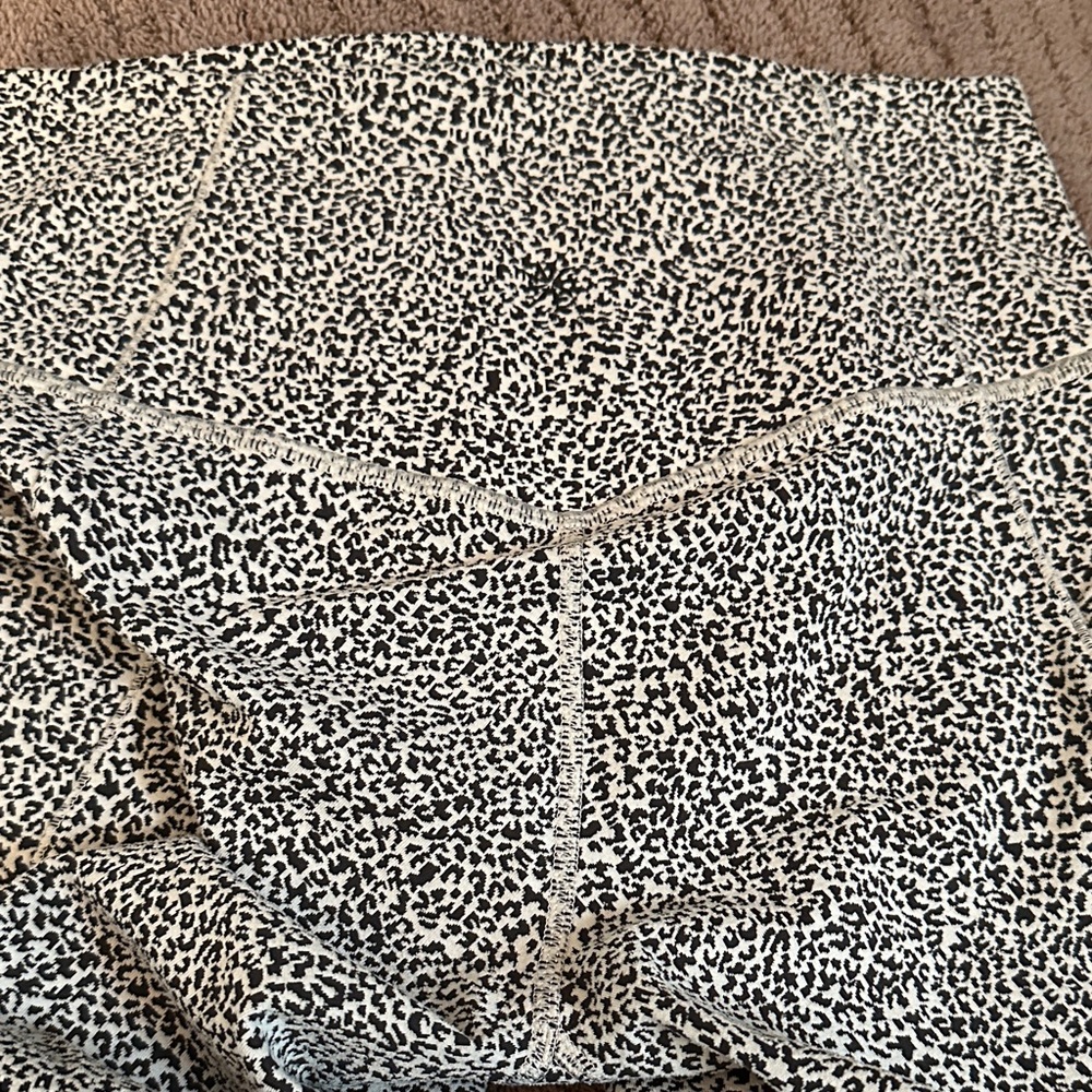 Athleta Black and Cream Leopard Print Bike Shorts